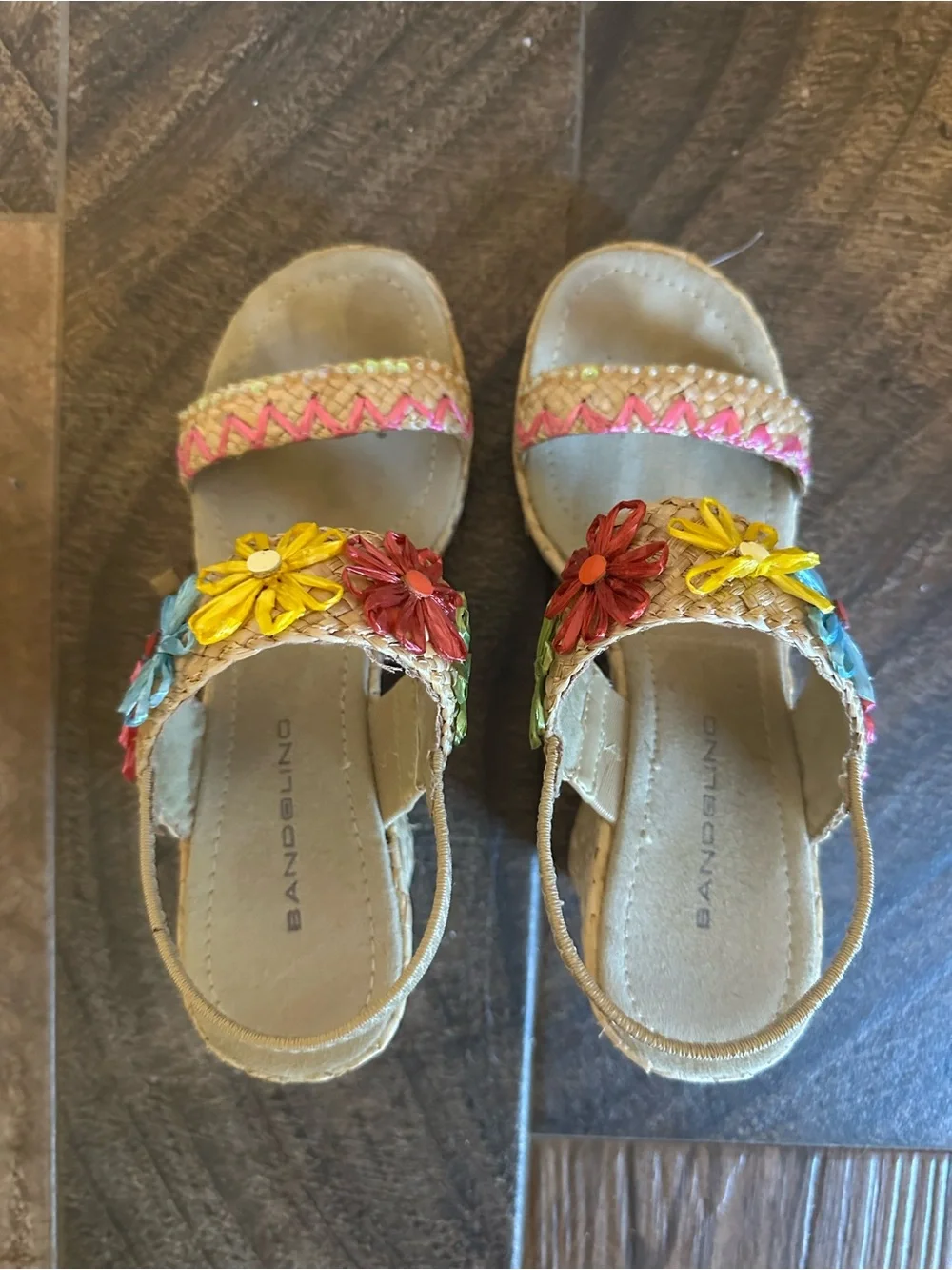 Woven Espadrille Wedge Sandals with Multicolor Floral Accents